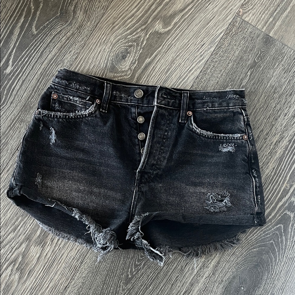 Free People Charcoal Distressed Jean Shorts